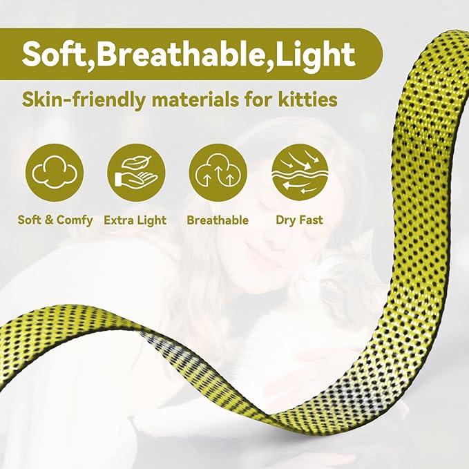 Cat Harness and Leash Set, 3-in-1 Escape Proof Adjustable, Comfortable Soft Lightweight, Safe, Easy to Wear, Walking Travel Kitten Harness for Small Medium Large Cats (Yellow)