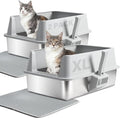 2PACK Stainless Steel Cat Litter Box with Lid, XL Metal Litter Box, Extra Large Litterbox for Big Cats, High Sided | Easy Cleaning | Odor-Free Includes Scoop and Mat