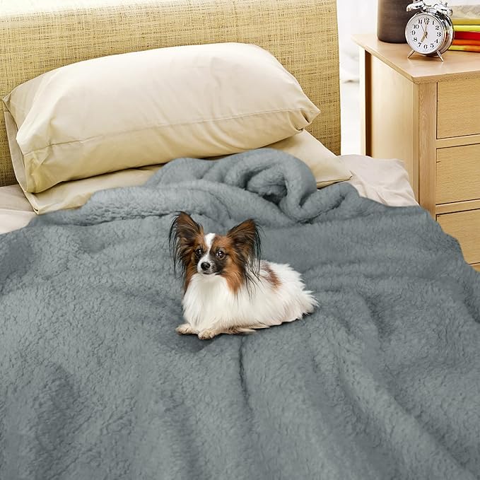 furrybaby Dog Blanket Soft Dog Blankets for Large Dogs Puppy Essentials Washable Sherpa Fleece Cat Blanket 40x47 Inches for Bed Furniture Couch Sofa (Large, Grey)