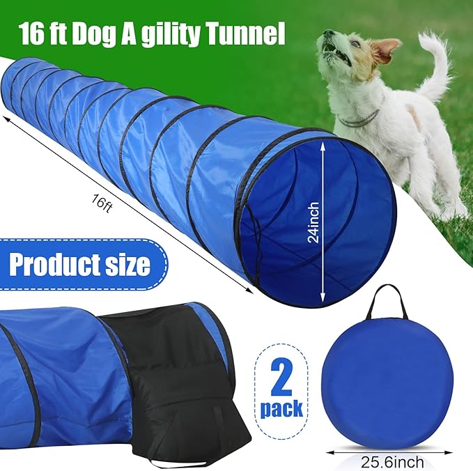 16 ft Dog Agility Equipment Dog Agility Tunnel with Sandbags and Carry Bag Dog Tunnel for Outdoor Indoor Backyard Agility Training Play Playground