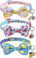 SCENEREAL Breakaway Cat Collar with Bell, 3 Pack Safety Adjustable Cat Collars with Pendant, Personalised Puppy Kitten Collar with Bow for Spring Summer Boys Girls, Pineapple & Lemon & Watermelon