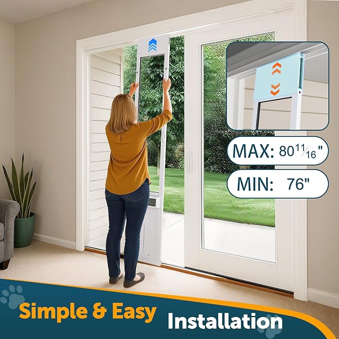 Automatic Sliding Glass Dog Door with Collar Sensor，X-Large Electric Doggy Door for Sliding Glass Doors, Adjustable 76" to 80-11/16" Slider Height, Anti-Pinch, Fits XLarge Dogs Up to 220 Lbs (XL)