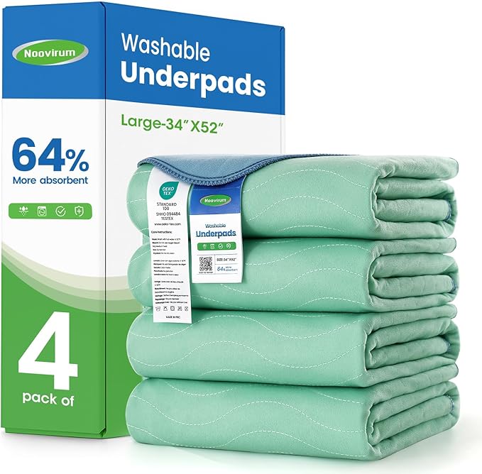 Noovirum® Chuck Pads Washable - 34"x52"(Pack of 4) - Reusable Bed Underpads for Adults - Chux Pads for Incontinence - Heavy Absorbency Waterproof Mattress Protector for Elderly, Bedwetting, Postpartum