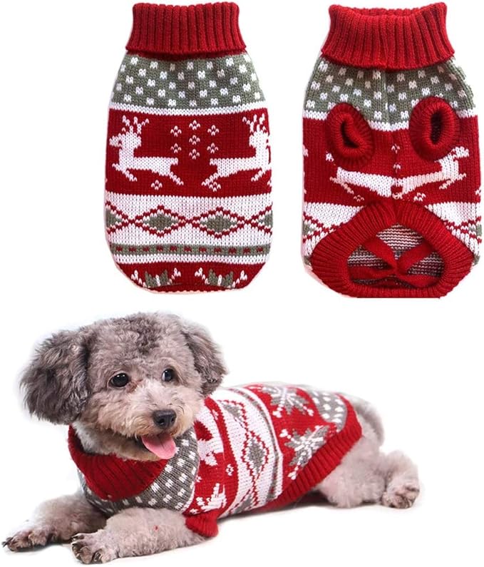 Vehomy Dog Christmas Sweaters Pet Winter Knitwear Xmas Clothes Classic Warm Coats Reindeer Snowflake Argyle Sweater for Kitty Puppy Cat-Middle L