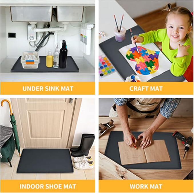 Dog Food Mat,Silicone Waterproof Food Tray,Non Slip Pet Bowl Mats Placemat,0.6" Raised Edge,Suitable for Most Small and Medium Sized Pets,18.5" x 11.5"