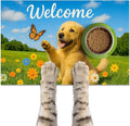 Welcome Spring Pet Feeding Mat 24" x 16" Non Slip Dog and Cat Food Mat Easy Clean Feeding Mat for Puppy and Kitten Cute Cat Feedings Mat for Indoor Cats Food and Water Mat for Pet Bowls