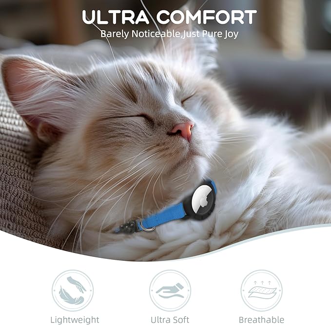 AirTag Cat Collars, Stretchy Collar with Apple AirTag Holder and Bell, Breakaway Ultra Design Elastic GPS Tracking Collars for Cats and Puppies, (7.5-12.5 Inch), Sapphire Blue