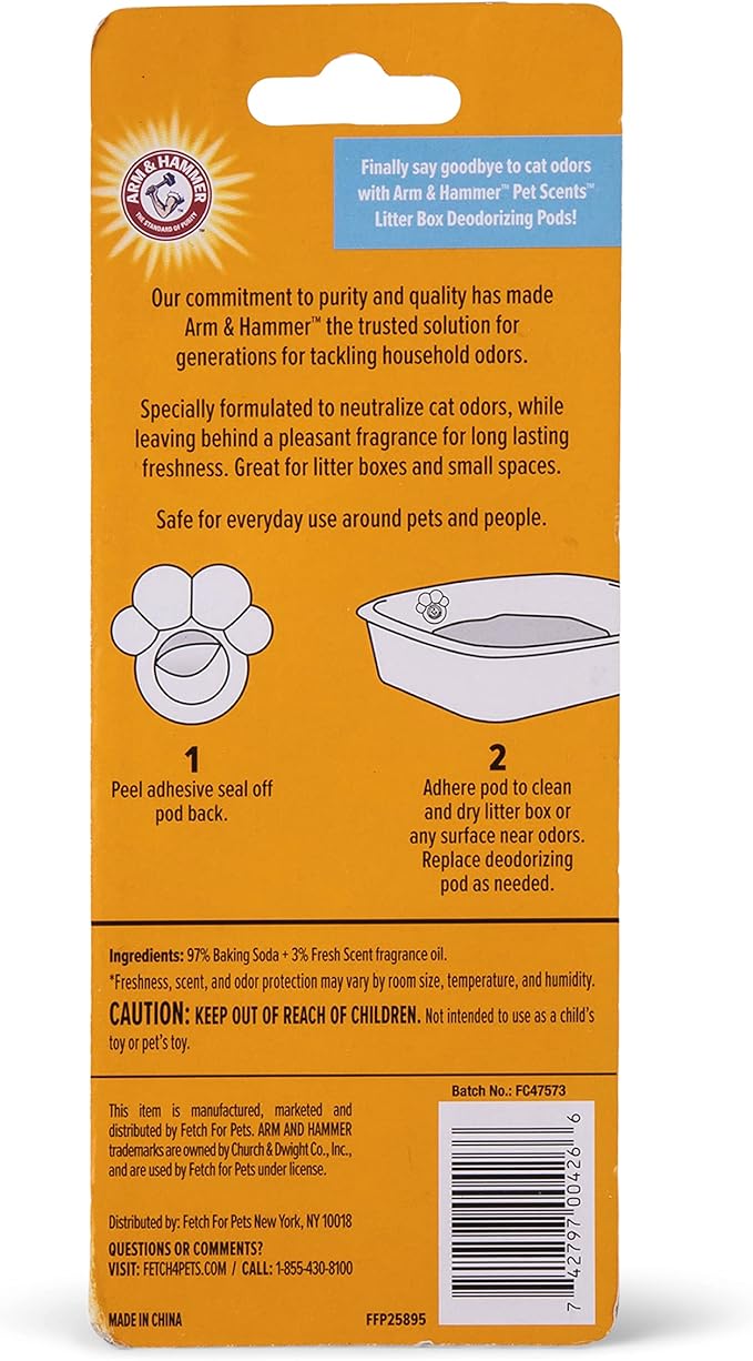 Arm & Hammer Pets Cat Litter Box Deodorizer Pods, Adhesive Odor Absorbing Gel Pods with Fresh Breeze Scent for Litter Pan Area, Easy Stick On Cat Box Freshener, 2 Pcs/Pack