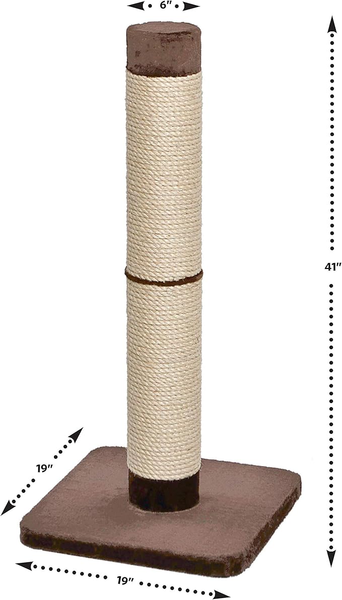 MidWest Homes for Pets Feline Nuvo Grand Forte Scratching Post, 41 Inches Tall, Heavy-Duty Sisal Post with Wide Base, Thick Brown Faux Fur, for Large and Multi-Cat Households