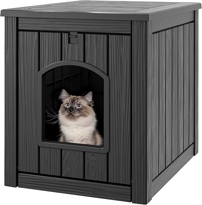 Cat Litter Box Enclosure, Hidden Litter Box with Openable Front Door, Outdoor Cat House Weatherproof, Side Table, Easy to Clean and Assembly, Dark Black