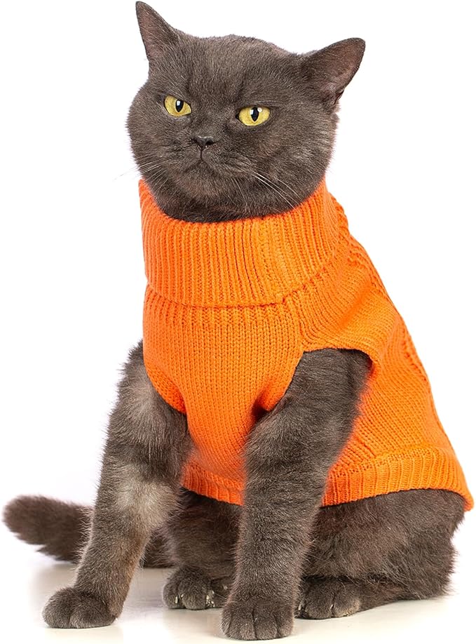 Stretchy Cat Sweater - 17 Colors & 6 Sizes | Snug Winter-Ready Knit for Boy/Girl Cats & Kittens(Orange, X-Small)