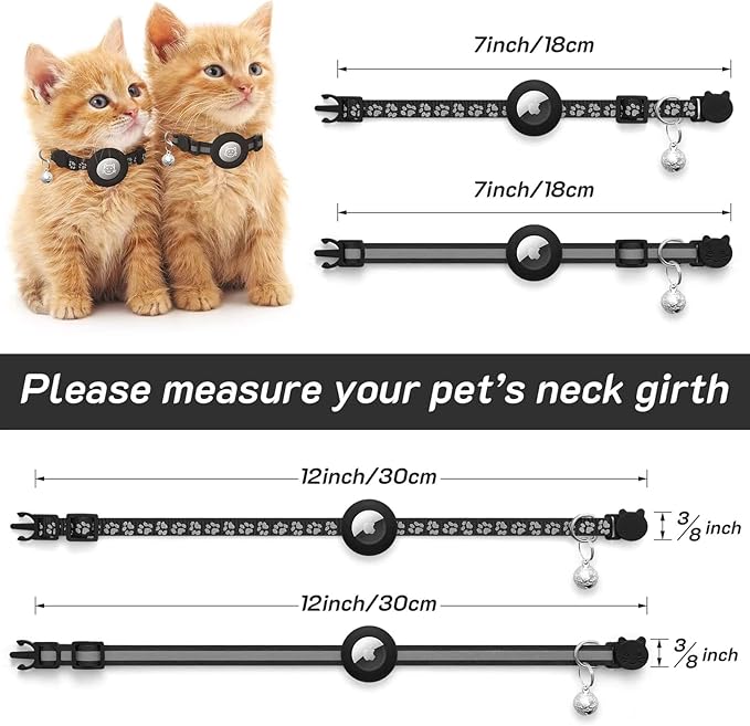 2 Pack Airtag Cat Collar Breakaway with Bell,Reflective Kitten Collar with Apple Airtag Cat Collar Holder,Adjustable 7-12In,Safety Buckle for Girl Boy Cats,Pet Supplies,Accessories,Gifts (Purple)