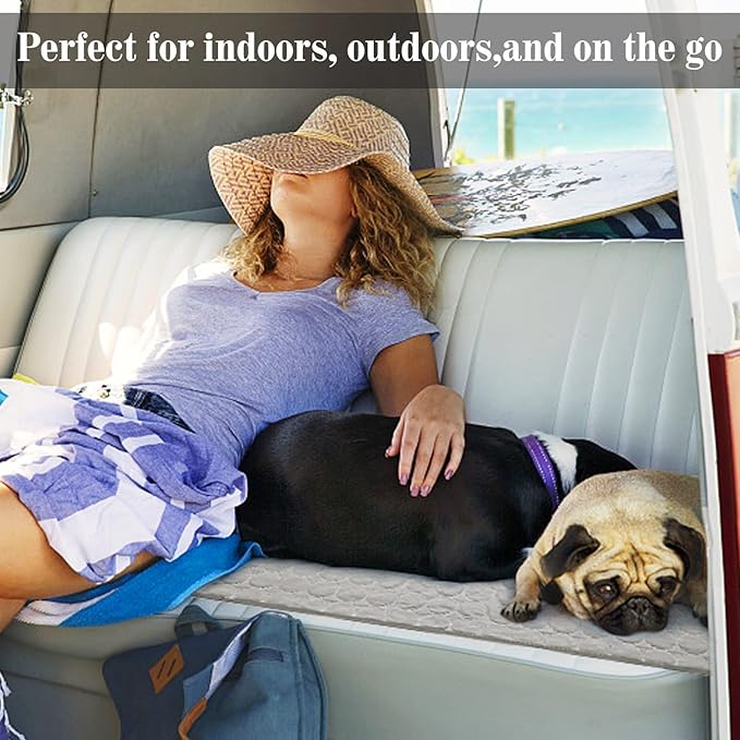 Washable Dog Cooling Mat Ice Silk Pet Self Cooling Pad Blanket for Indoor & Outdoor Car Seats (Grey, 28x22 in)
