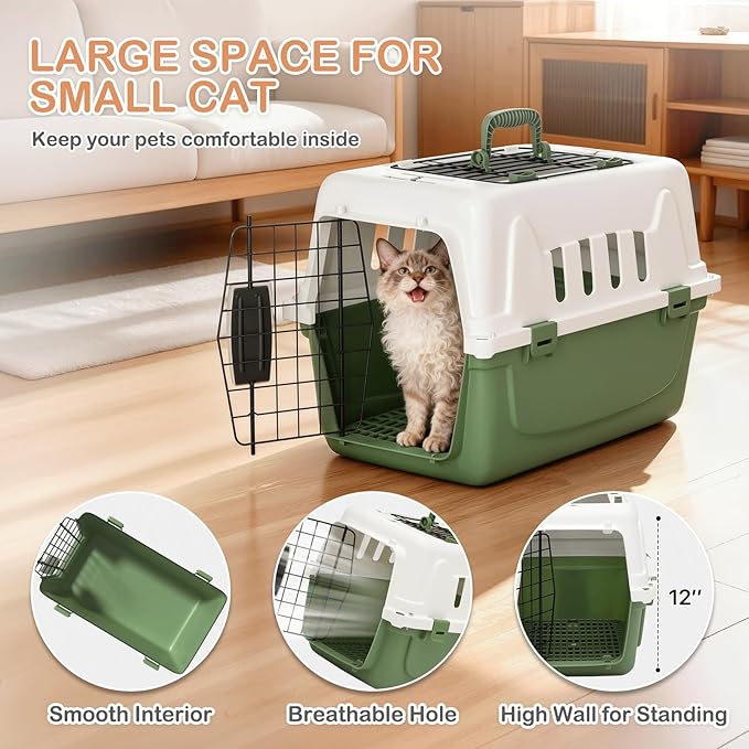 MoNiBloom 18-Inch 2-Door Top Loading Cat Carrier, Plastic Dog Crate Hard-Sided Dog Travel Carrier for Small Dogs and Cats, Ventilation and Security Lock Design for Pets up to 10 lbs (Green)