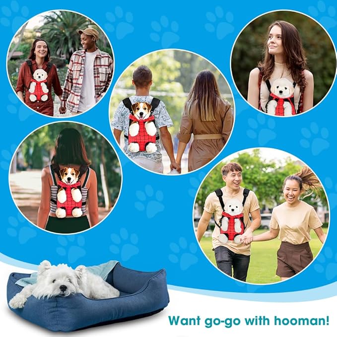 Dog Backpack Carrier, Front Pocket for Essentials, Pet Sling Front Backpack for Small Medium Dogs 10-16 Lbs, Legs Out, Adjustable Wearable Puppy Chest Travel Bag, Easy-Fit for Hiking/Walking/Camping
