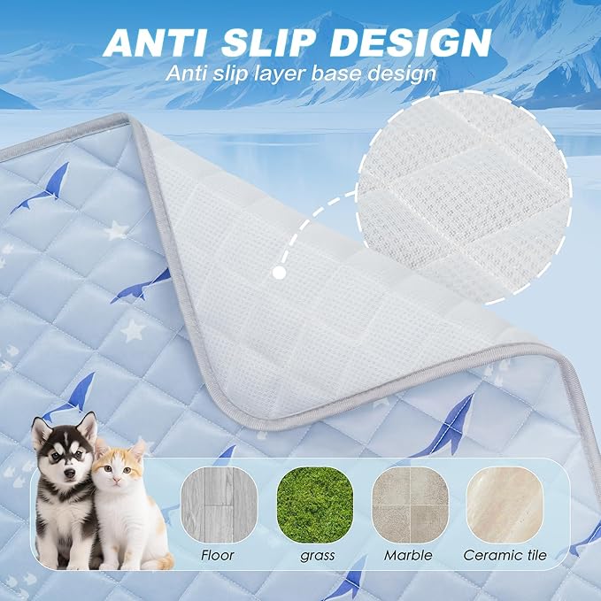 Dog Cooling Mat, Cooling Mat for Dogs, Breathable Dog Bed with Non-Slip Design, Portable & Washable Pet Pad for Indoor, Outdoor, Crate, Summer Cat Bed, Cool Pet Pad, Gel-Free, 27"x39"
