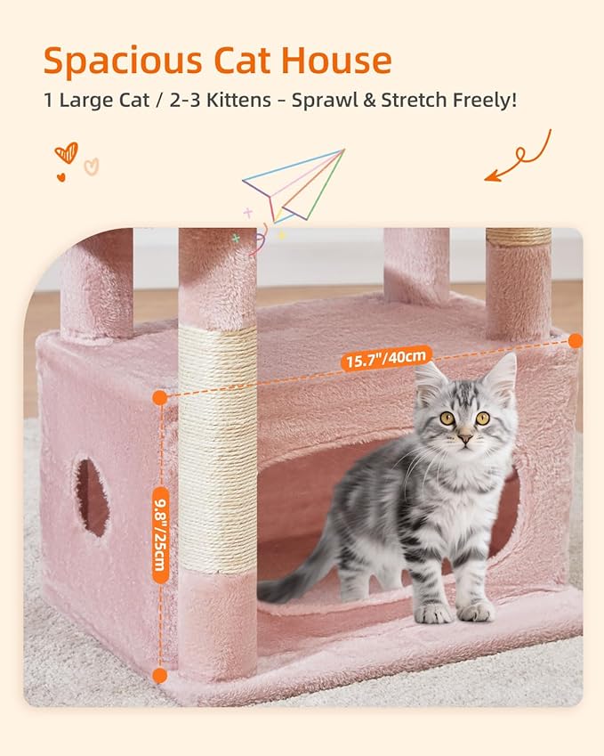 Taoqimiao Cat Tree,38.5-Inch Cat Tower for Indoor Cats,Suitable for Kittens with Luxurious cat condo with Adjustable Baskets and Luxurious Perch MS029SPB Pink and Blue