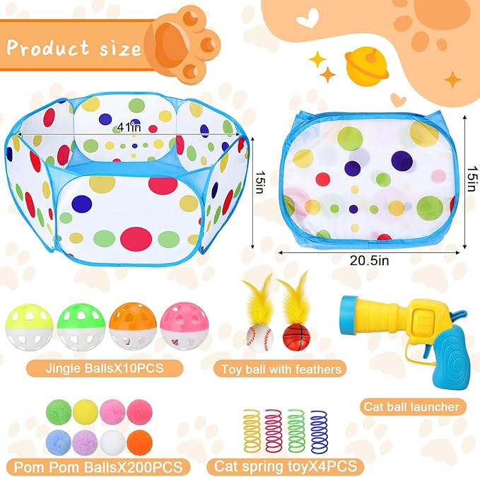 Palksky Interactive Cat Toys with Cat Ball Pit, Toy Balls, Ball Launcher, Spring Toys for Bored Indoor Cats Self Play, Enrichment Toy for Fun and Exercise