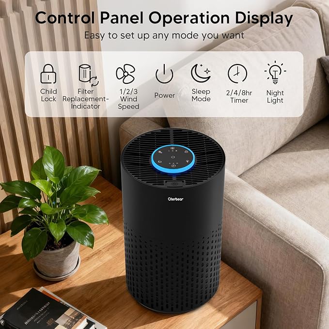 Air Purifiers for Home Bedroom Up to 1250 Ft² - H14 HEPA Air Purifier with Aroma & Sleep Mode - 24dB Small Room Air Purifier for Allergies, Smoke, Dust, Pollen, Pet Dander,4000B,Black