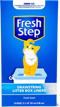 Fresh Step Jumbo Drawstring Cat Litter Box Liners, Scented Heavy Duty Kitty Litter Bags for X-Large Oval or Rectangle Pans, Helps Contain Mess for Easy Lift Out Cleanup, 36 x 19 in, 15 Count