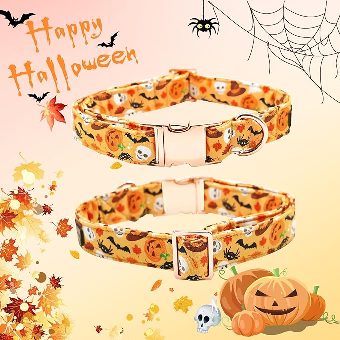 Halloween Dog Collar, Pet Collar Bow Fall Pet Collar Girl Boy Holiday Collar Gift Bow Cute Soft Puppy Collars for X-Small Puppy