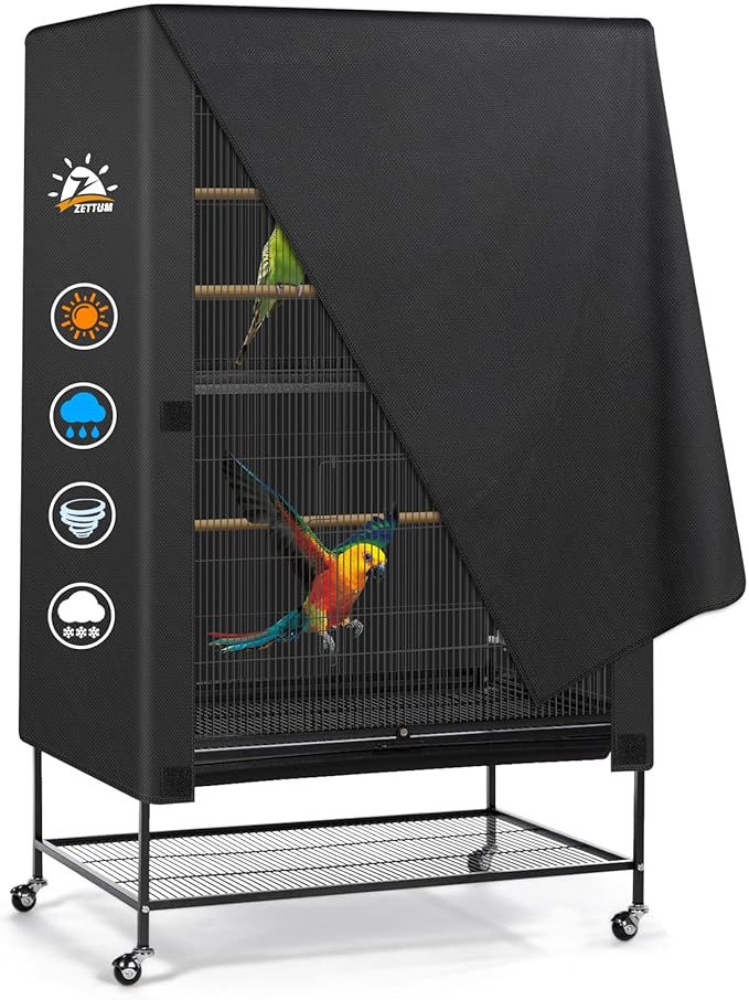 Zettum Bird Cage Cover - 600D Bird Cage Covers for Night Heavy Duty & Waterproof, Fade-Resistant Pet Bird Cage Cover Accessory for Parakeet, Parrot, Cockatiel and More Finches - 38 x 24 x 48 Inch