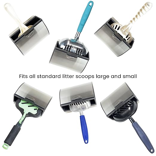 Cat Litter Scoop Caddy - Space-Saving, Wall-Mountable Litter Scoop Holder - Easy Hook Fitting for Pans – Metal Litter Scooper Holder Ensuring Stability