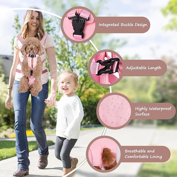 Pet Carrier Backpack, Adjustable Front Dog Carrier, Legs Out Dog Chest Carrier, Dog Back Pack for Small Medium Dogs Cats Puppies and Rabbits Hiking Camping (Pink, Large)