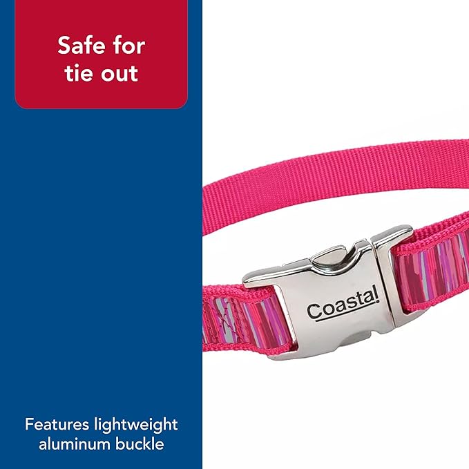 Coastal Pet - Ribbon - Adjustable Dog Collar with Metal Buckle, Pink Flamingo Stripe, 5/8" x 08"-12"