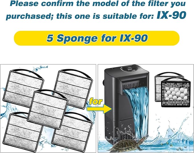 TARARIUM Aquarium Turtle Tank Filter 5pcs Low Water Level Power Filter Replacement Sponge Clip for IX-90 Filter