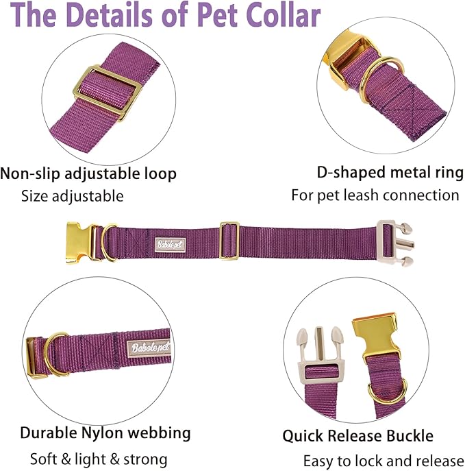 Nylon Dog Collar - Adjustable Deep Purple Soft Webbing Dog Collars for Small Medium Large Dogs Boy Girl Puppy Collar with Safety Metal Buckle XS