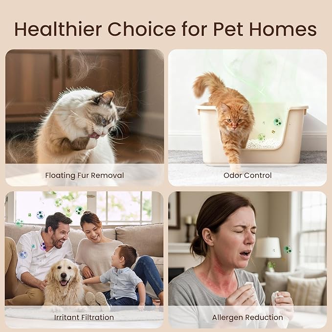 Pro-Level Air Purifier for Home Pets, No More Odor, Pet Floating Fur/Dander Worries, 4-Side Wide Intake, H13 True HEPA, Auto/Pet Mode & Washable Pre-Filter,Ultra Quiet for Bedroom/Large Room