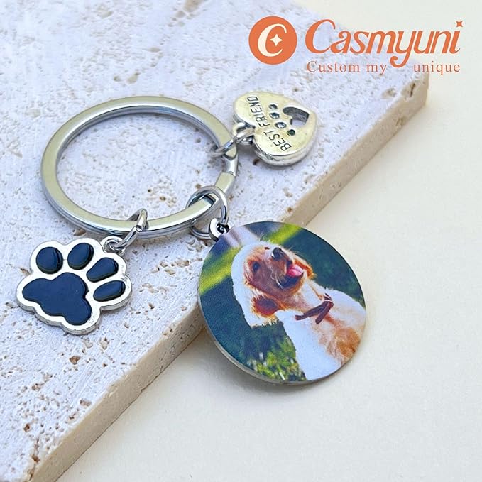 Custom Pet Keychain with Picture Personalized Dog Photo Keychain Pet Lover Gift