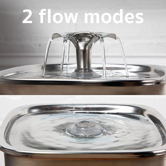 Veken Innovation Award Winner Stainless Steel Cat Water Fountain, 95oz/2.8L Automatic Pet Fountain Dog Water Dispenser with Replacement Filters & Silicone Mat, Gifts for Cats, Dogs (Silver)