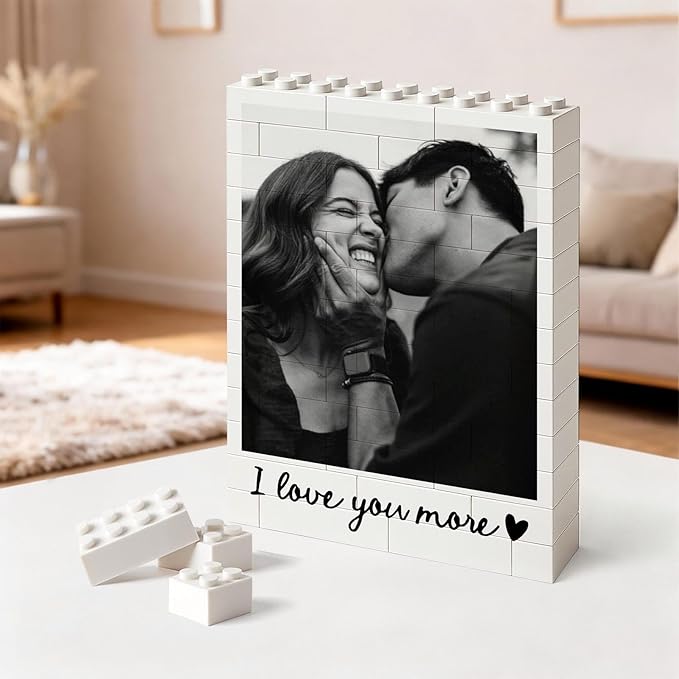 NAZENTI Custom Couple Photo Building Blocks gifts for Him Her, Puzzle Building Blocks Gifts for Valentines Birthday, Couple Gift, Custom Home Decor with Photo for Couples, Puzzle Gift For Husband