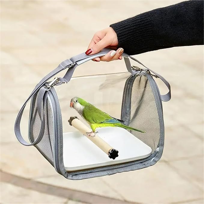 Portable Bird Travel Carrier for Small Birds and Parrots - Wooden Cage with Side Perch, and Mesh Window Accessory
