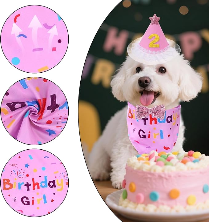 hoyuwak Dog Birthday Party Supplies Girl Boy Dog Birthday Bandana Bow Hat with Numbers for Small Medium Large Pets