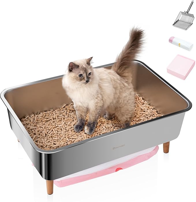 Stainless Steel Sifting Litter Box for Pine Pellet Cat Litter Non Clumping Litter System with Dust Collecting Drawer X-Large