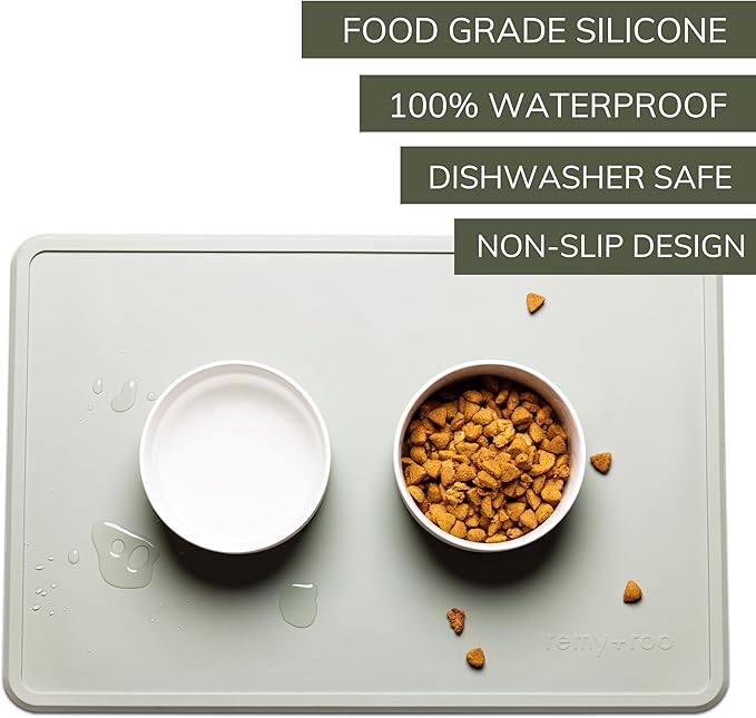 Remy+Roo Sage Silicone Dog Food Mat for Pet Bowl | 100% Waterproof | Non-Slip | Dishwasher Safe