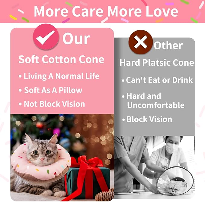 Cat Cone Collar Soft, Waterproof Cat Recovery Collars Spay Cones to Stop Licking Cute Donut E Collar After Surgery Anti-Lick Wound Healing Safety Elizabethan Collar for Kittens (Donut Pink, Medium)