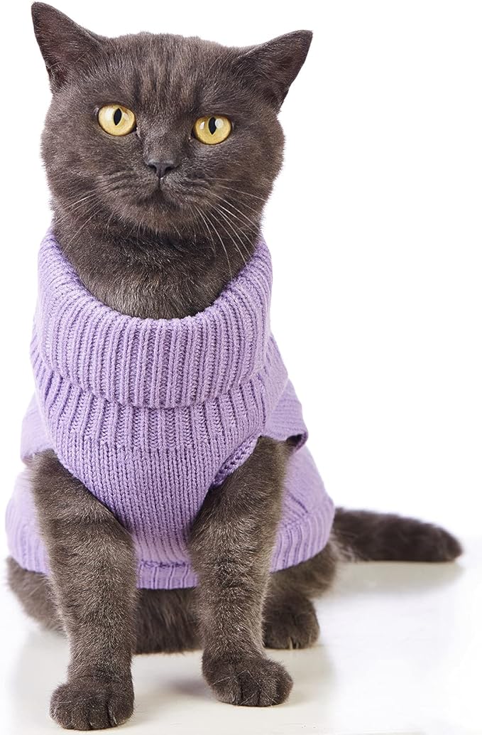 Stretchy Cat Sweater - 17 Colors & 6 Sizes | Snug Winter-Ready Knit for Boy/Girl Cats & Kittens(Purple, Medium)