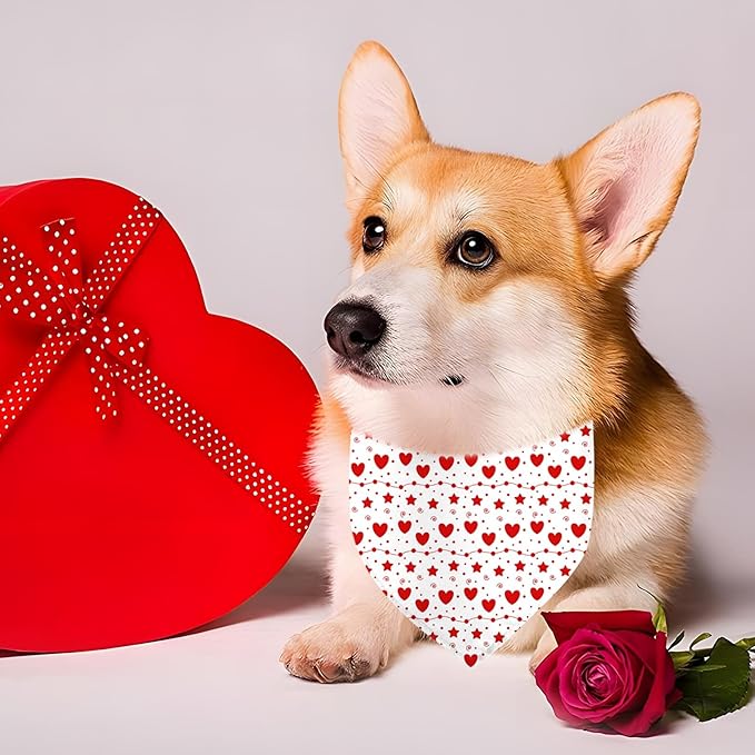 Heart Dog Bandanas 2 Pack, Mother’s Day Dog Bandanas, Triangle Reversible Love Pet Scarf for Boy and Girl, Premium Durable Fabric, Holiday Bandana for Small and Medium Dogs