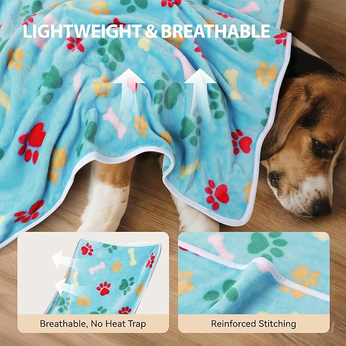 LINENLUX 1 Pack 3 Blankets Super Soft Fluffy Premium Fleece Dog Blankets for Puppy Cat Pet Blanket Flannel Throw Warm Sleep Bones and Claws 40x31 inches