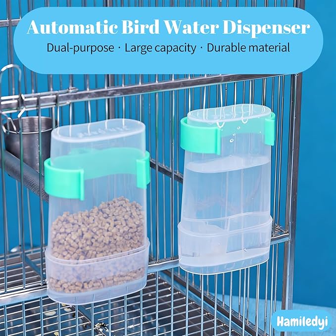 Automatic Bird Water Dispenser Parrot Water Feeder Bird Seed Food Container Parakeet Waterer Cockatiel Cage Accessories Automatic Feeding for Finch Lovebird Canary Small Birds(2Pcs)
