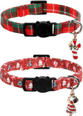 Lionet Paws 2pcs Pack Christmas Cat Collarr,Christmas Tree & Red Green Plaid Cat Kitten Collars with Breakaway Buckle,Ideal for Girl Cats