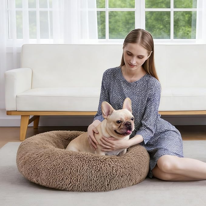 MIXJOY Orthopedic Dog Bed Comfortable Donut Cuddler Round Pet Beds Ultra Soft Washable Dog and Cat Cushion Bed (20''/23''/30'') (30'', Brown)