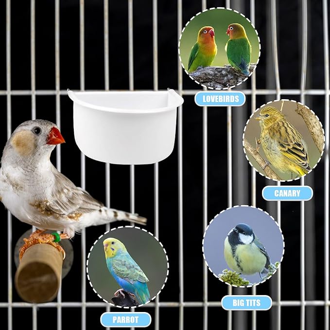 Bird Feeder, 2 Pcs Plastic Bird Food Feeder, Bird Water Cage Accessories, Hanging Bird Food Bowl Cups for Parrots Small Birds Pigeons Parakeet