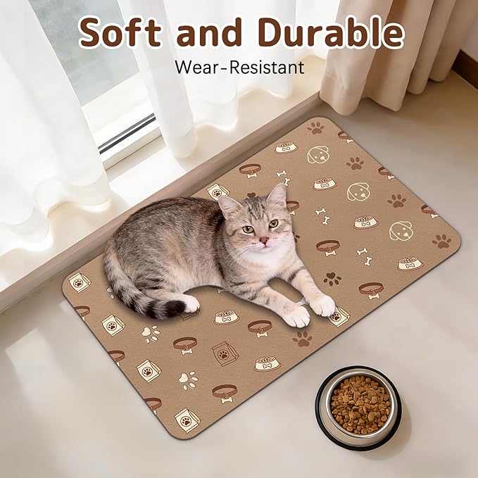 Dog Food Mat for Bowls, Absorbent Quick Dry Dog Cat Mats for Food and Water, Non-Slip Backing Pet Mat Pet Supplies - Bone Pattern