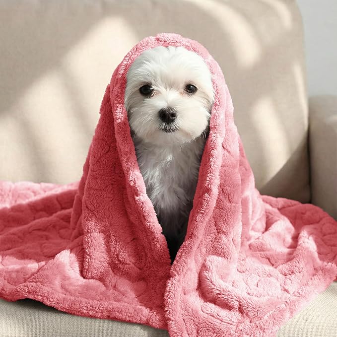 Tegeme 3 Pcs Small Dog Blanket 280 GSM Washable Pet Bed Cover Soft Fluffy Puppy Blanket 3D Textured Heart Checkered Pattern Fleece Soft Cat Plush Pet Throws for Kitten Doggy(Classic Colors,20"×30")