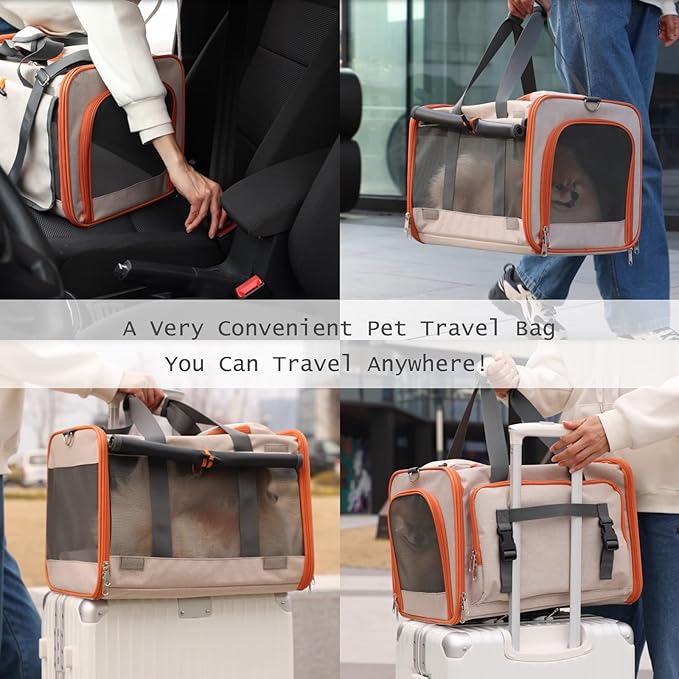 Soft Cats Carrier for Small Dogs Carriers Airline Approved Puppy Travel Bag Softsides Puppy Carry,Soft-Sided,Pets Small Animals Rabbits Bunny Outdoor (Khaki)